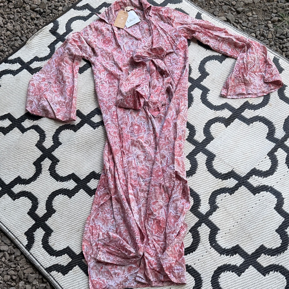 Sezane Pink Paisley Kimono Wrap